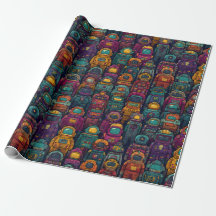 Colorful Robot Lineup Retro Wrapping Paper