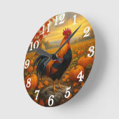 Colorful rooster in autumn harvest ラウンド壁時計 (傾斜)