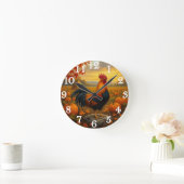 Colorful rooster in autumn harvest ラウンド壁時計 (ホーム)
