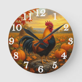 Colorful rooster in autumn harvest ラウンド壁時計