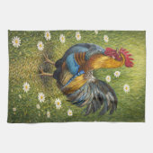 Colorful Rooster in Daisy Meadow Kitchen Towel キッチンタオル (横)
