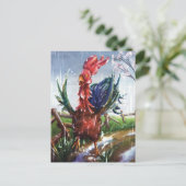 Colorful Rooster in Spring Rain Art Postcard ポストカード (スタンド正面)