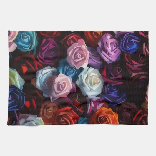 Colorful Roses Artsy Kitchen Towel キッチンタオル (横)