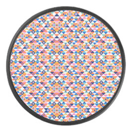 Colorful round speaker with a vibrant geometric  アイスホッケーパック