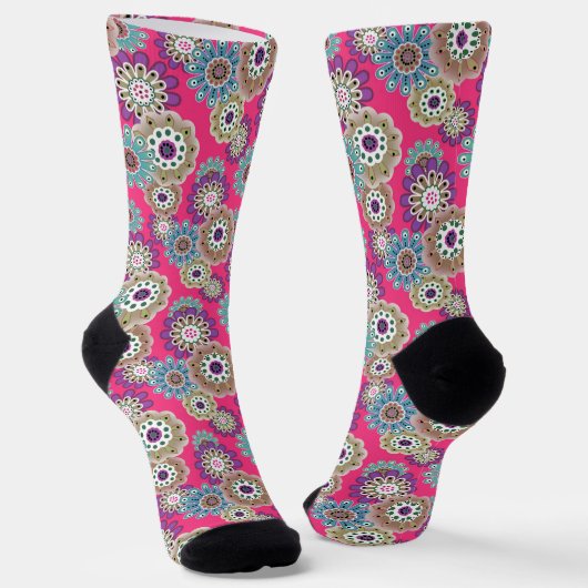 Colorful rustic floral pattern retro  ソックス (傾斜あり)