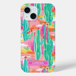 Colorful Saguaro Cacti Personalized iPhone 15ケース
