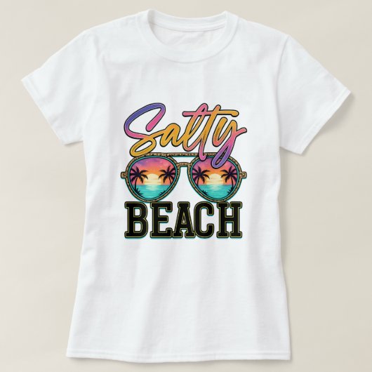 Colorful Salty Beach Sunglasses; Summer Vacation Tシャツ (デザイン正面)