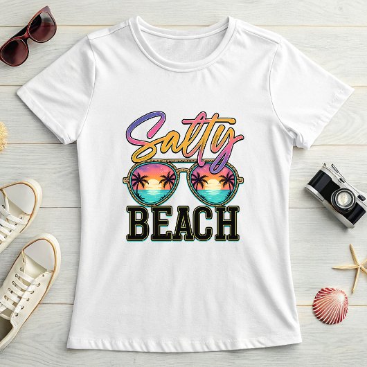 Colorful Salty Beach Sunglasses; Summer Vacation Tシャツ