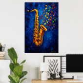 Colorful Saxophone Music Notes ポスター (ホームオフィス)