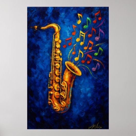 Colorful Saxophone Music Notes ポスター (正面)