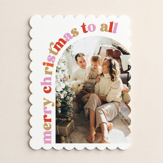 Colorful Scalloped Photo Merry Christmas Card シーズンカード