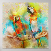 Colorful Scarlet Macaw Watercolor ポスター (正面)