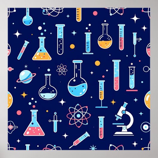 Colorful Science Lab Pattern Modern Chemistry ポスター (正面)