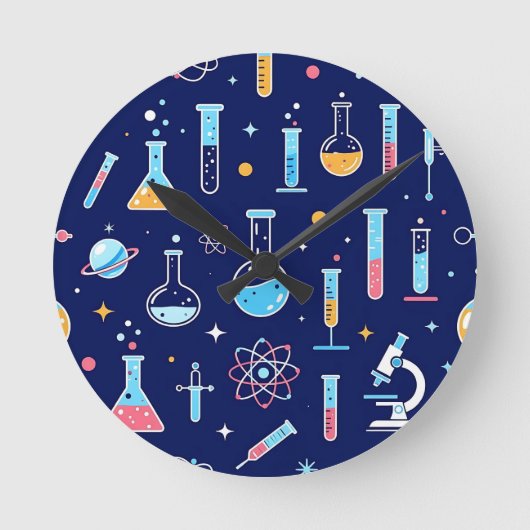 Colorful Science Lab Pattern Modern Chemistry  ラウンド壁時計 (正面)