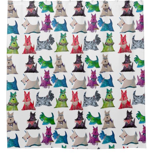 Colorful Scotties Shower Curtain シャワーカーテン (正面)