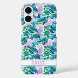 Colorful Sea Turtles Monogrammed iPhone 16ケース