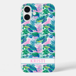 Colorful Sea Turtles Monogrammed iPhone 16 Plusケース