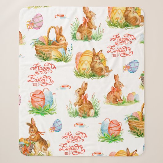 Colorful seamless pattern with spring easter conce シェルパブランケット (正面)