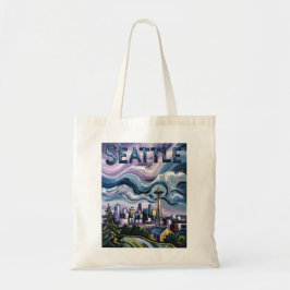 Colorful Seattle Skyline Van Gogh Cityscape Travel トートバッグ