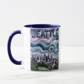 Colorful Seattle Skyline Van Gogh Cityscape Travel マグカップ (左)