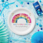 Colorful Sequin Rainbow birthday any age ペーパープレート (パーティー)