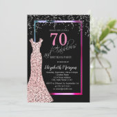 Colorful Sequins Rose Gold Dress 70th Birthday 招待状 (スタンド正面)