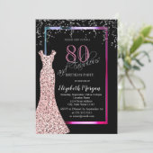 Colorful Sequins Rose Gold Dress 80th Birthday 招待状 (スタンド正面)