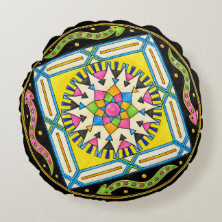 Colorful Serpent Mandala – Hand Drawn Runde Kissen ラウンドクッション