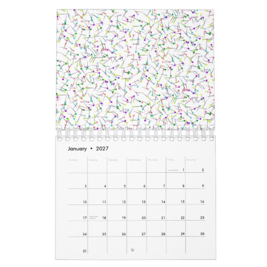 Colorful Sewing Pins White Dressmaker Seamstress カレンダー (1月 2027)