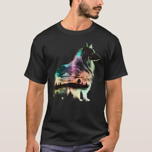 Colorful Sheltie Nature Shetland Sheepdog Reflecti Tシャツ (正面)