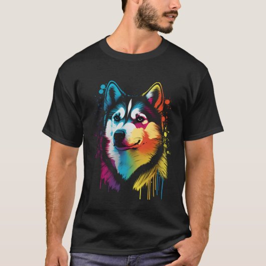 Colorful Siberian Husky Face Painting  Animals Dog Tシャツ (正面)