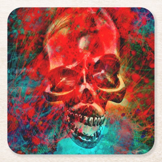 Colorful skull スクエアペーパーコースター (正面)