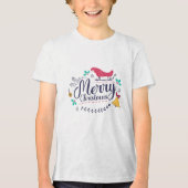 Colorful Sleigh and Bell Merry Christmas Festive T トライブレンドＴシャツ (正面)