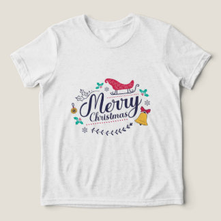 Colorful Sleigh and Bell Merry Christmas Festive T トライブレンドＴシャツ
