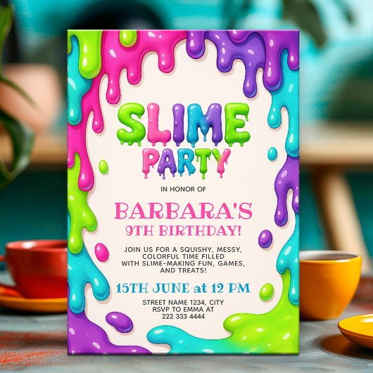 Colorful Slime Party Birthday Bash for Kids 招待状