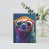 Colorful Sloth Fun Illustration with Glasses ポストカード (スタンド正面)