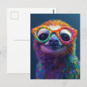 Colorful Sloth Fun Illustration with Glasses ポストカード (正面/裏面)