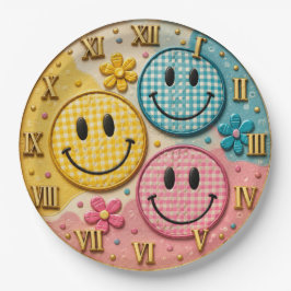 Colorful Smiley Face Cute Retro Happy Faces Pastel ペーパープレート
