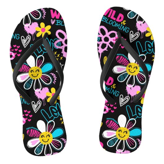 Colorful Smiley Flower Graffiti Pattern ビーチサンダル (ソール)