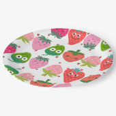 Colorful smiling strawberries Pink Green Birthday ペーパープレート (アングル)