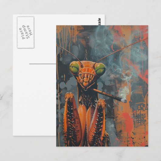 Colorful Smoking Mantis Surreal ポストカード (正面/裏面)