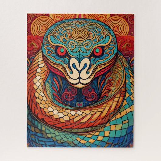 Colorful Snake in Intricate Swirls and Patterns ジグソーパズル (縦)