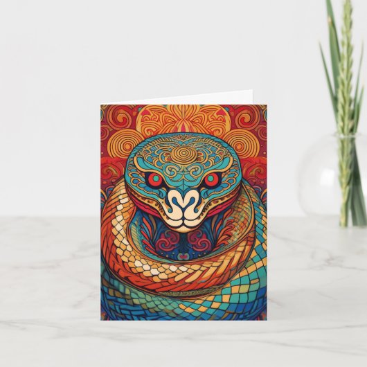 Colorful Snake in Intricate Swirls and Patterns ノートカード (正面)