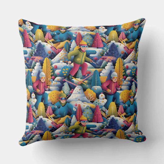 Colorful Snow Skiers Collage クッション (裏面)