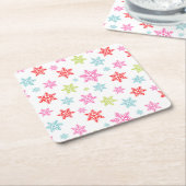 Colorful Snowflake Pattern – Festive Winter Design スクエアペーパーコースター (アングル)
