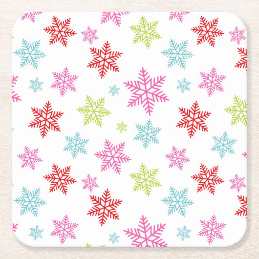 Colorful Snowflake Pattern – Festive Winter Design スクエアペーパーコースター (正面)