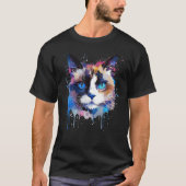 Colorful Snowshoe Cat Face Splash Art Tシャツ (正面)