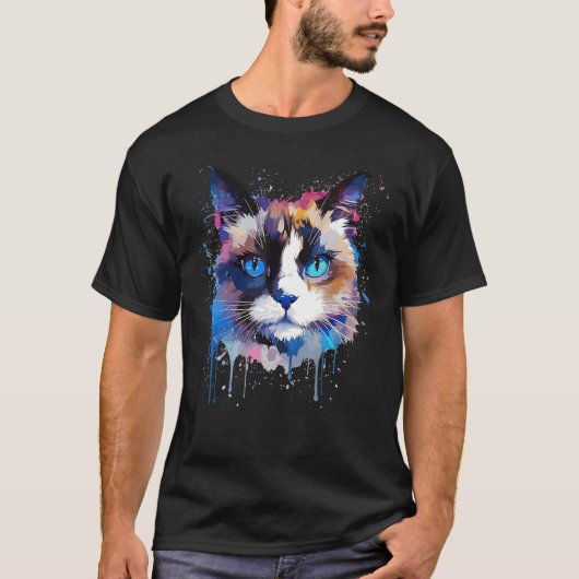 Colorful Snowshoe Cat Face Splash Art Tシャツ (正面)