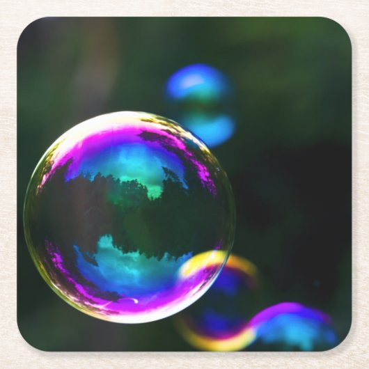 Colorful Soap Bubbles Floating スクエアペーパーコースター (正面)