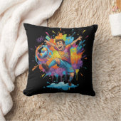 Colorful Soccer Boy Throw Pillow クッション (ブランケット)